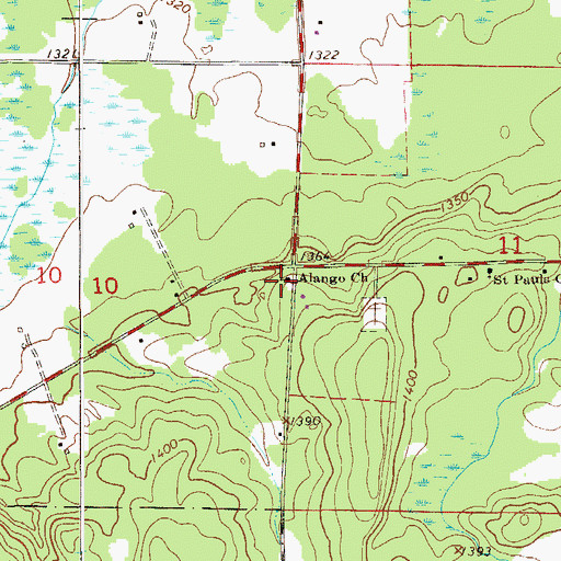 Topographic Map of Alango Church, MN