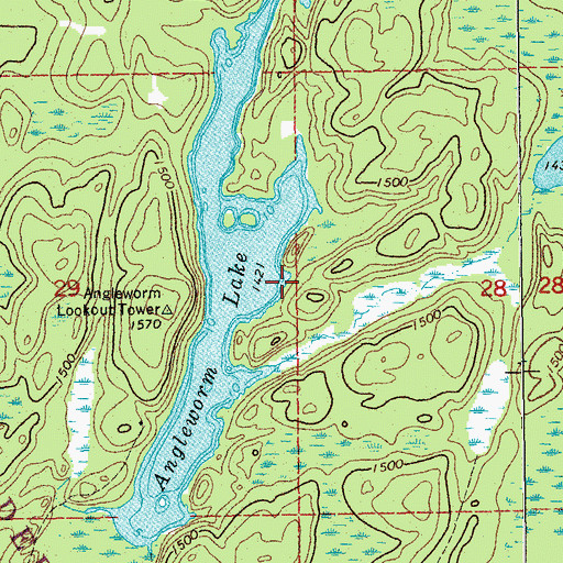 Topographic Map of Angleworm Lake, MN