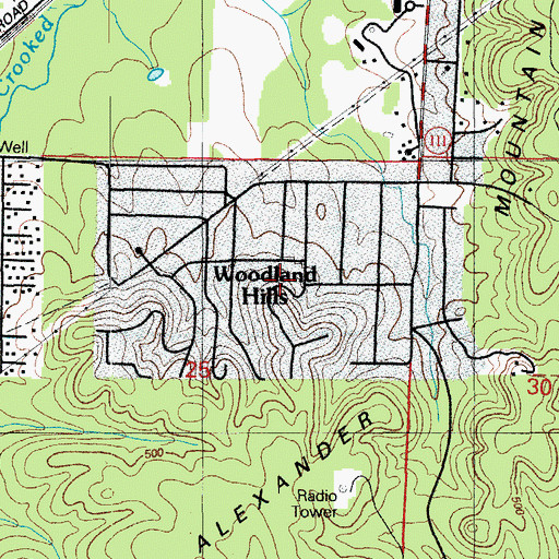 Topographic Map of Woodland Hills, AR