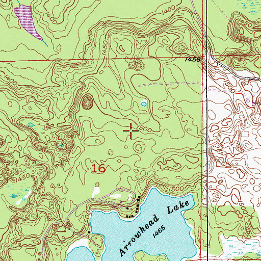 Topographic Map of Arrowhead Lake State Game Refuge, MN