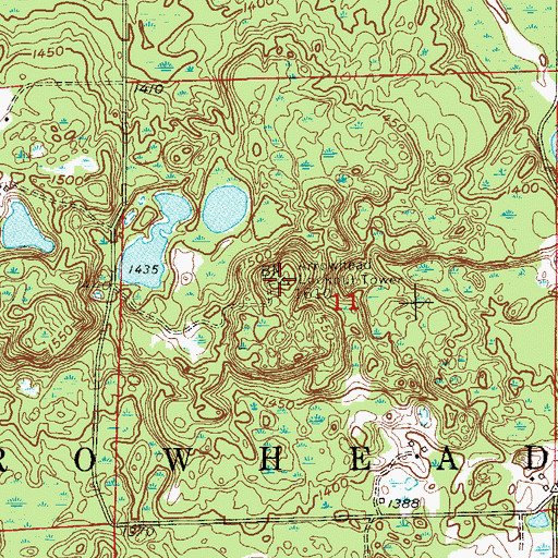 Topographic Map of Arrowhead Lookout Tower, MN