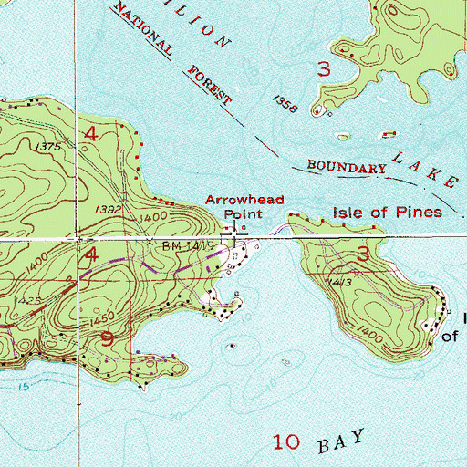 Topographic Map of Arrowhead Point, MN