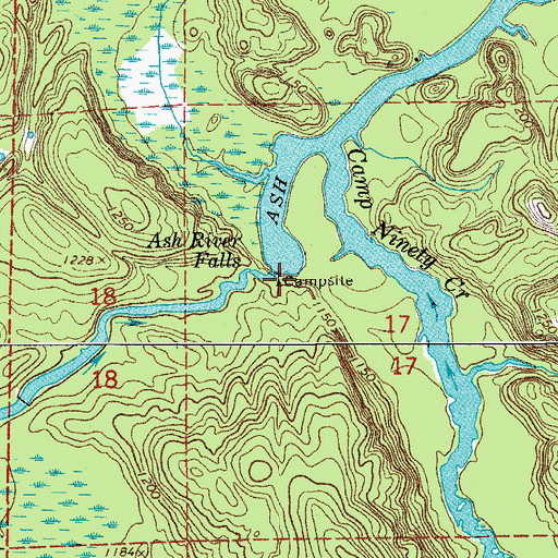 Topographic Map of Ash River Falls, MN