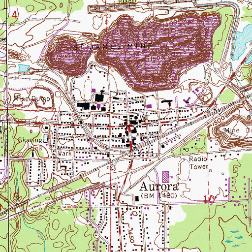 Topographic Map of Aurora, MN