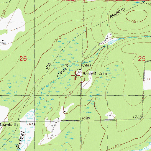 Topographic Map of Bassett Cemetery, MN