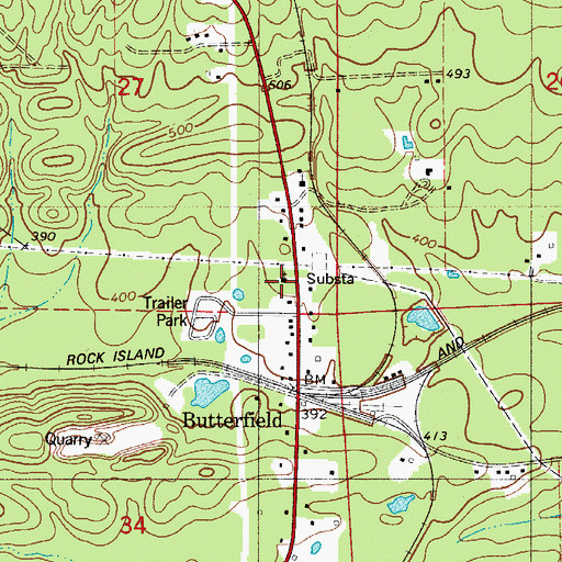 Topographic Map of Butterfield Missionary Baptist Church, AR