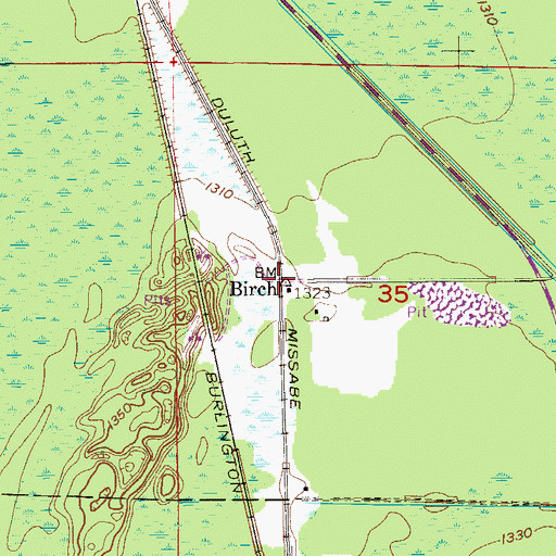 Topographic Map of Birch, MN