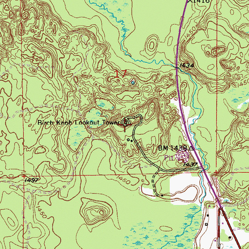 Topographic Map of Birch Knob Lookout Tower, MN