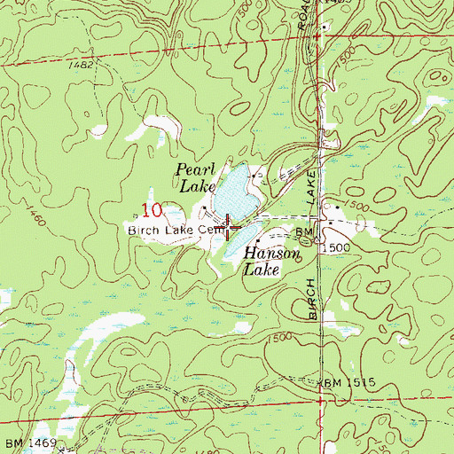 Topographic Map of Birch Lake Cemetery, MN