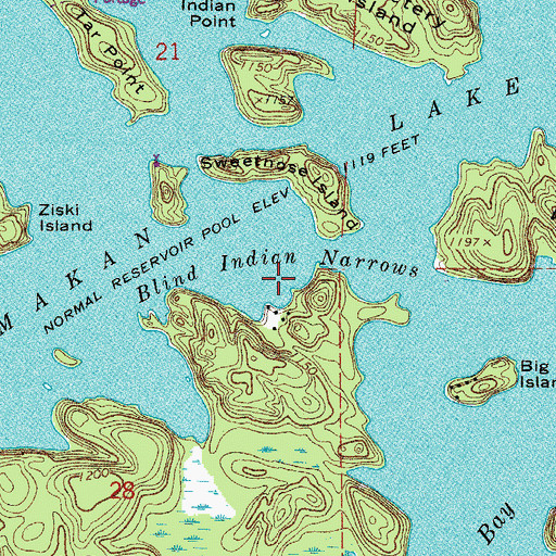 Topographic Map of Blind Indian Narrows, MN