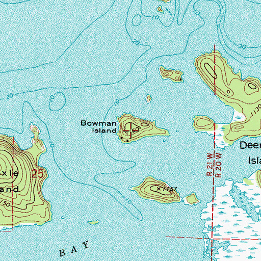 Topographic Map of Bowman Island, MN
