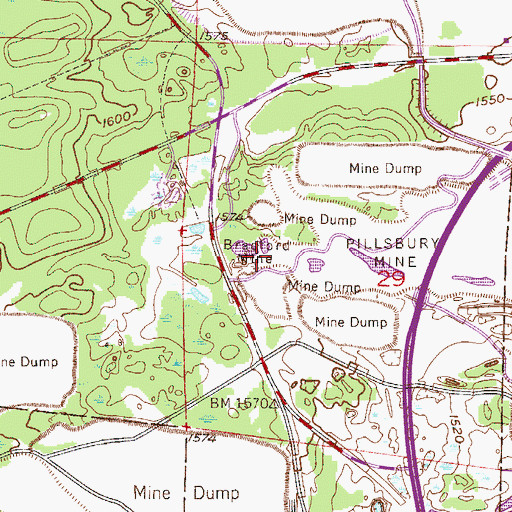 Topographic Map of Bradford Mine, MN