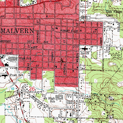 Topographic Map of Emmanuel Baptist Church, AR