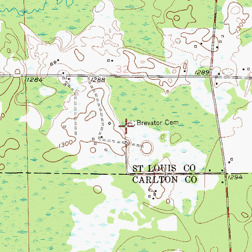 Topographic Map of Brevator Cemetery, MN