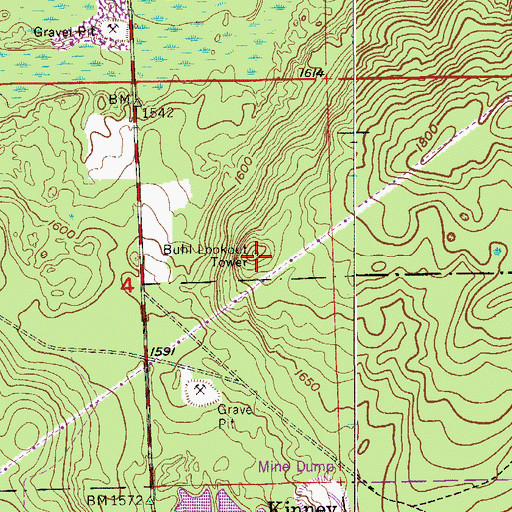Topographic Map of Buhl Lookout Tower, MN