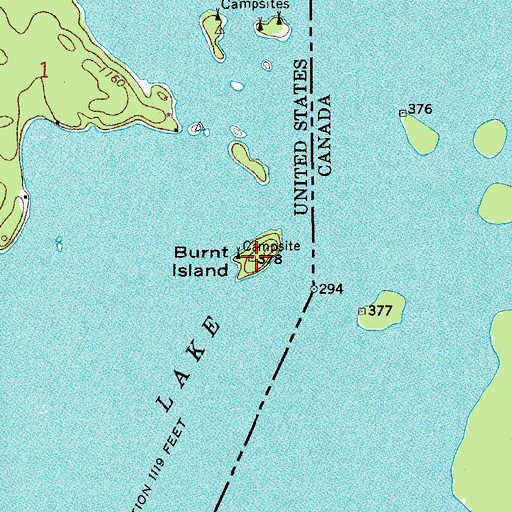 Topographic Map of Burnt Island, MN
