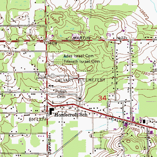 Topographic Map of Calvary Cemetery, MN