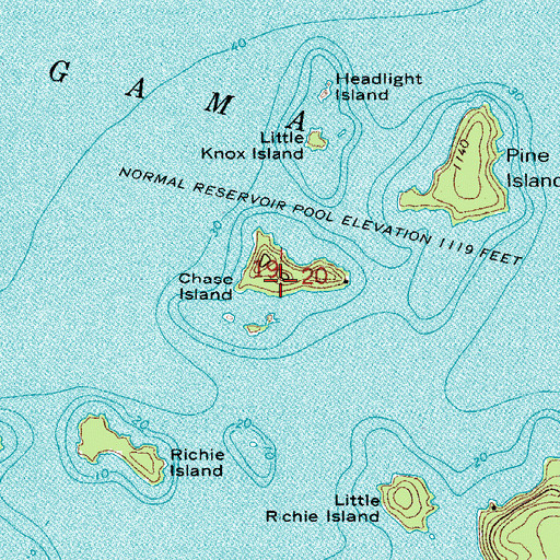 Topographic Map of Chase Island, MN