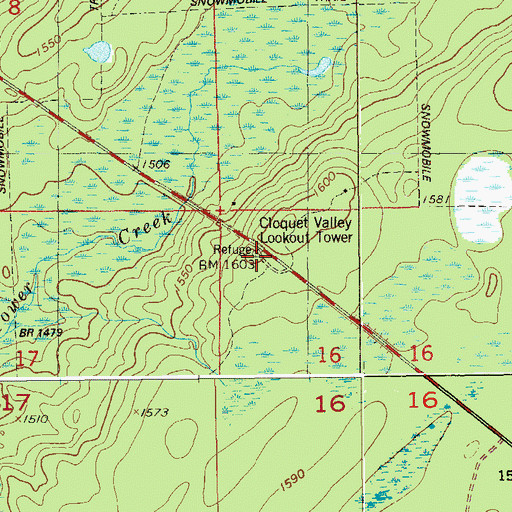 Topographic Map of Cloquet Valley Lookout Tower, MN