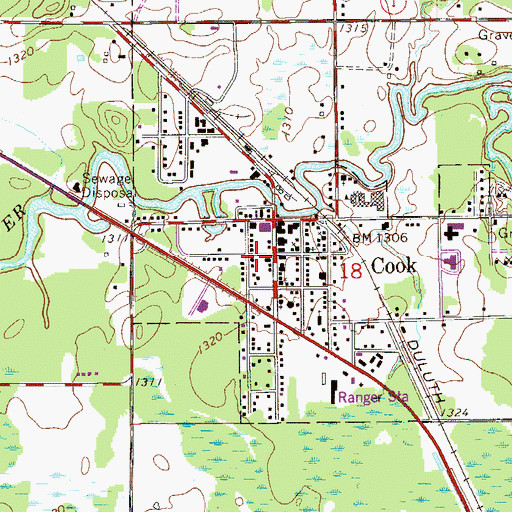 Topographic Map of Cook, MN