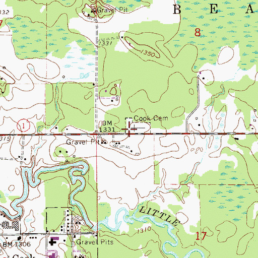 Topographic Map of Cook Cemetery, MN