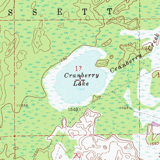 Topographic Map of Cranberry Lake, MN