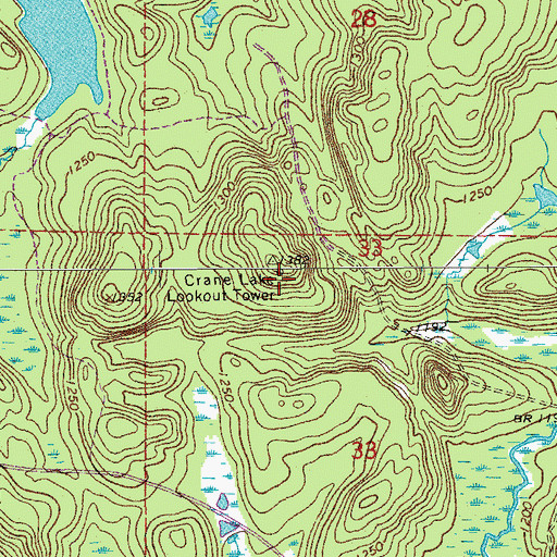Topographic Map of Crane Lake Lookout Tower, MN