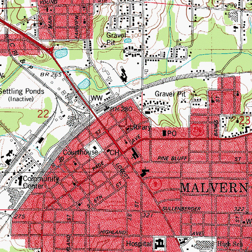 Topographic Map of Hot Spring County Library, AR