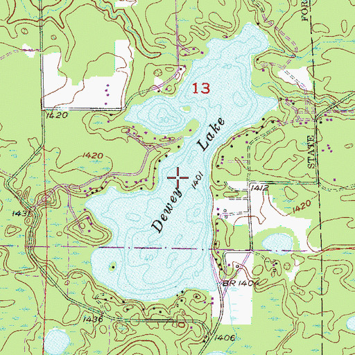 Topographic Map of Dewey Lake, MN