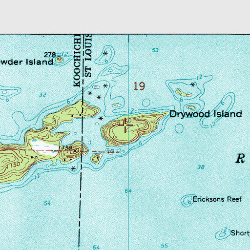 Topographic Map of Drywood Island, MN