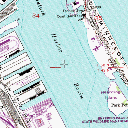 Topographic Map of Duluth Harbor Basin, MN