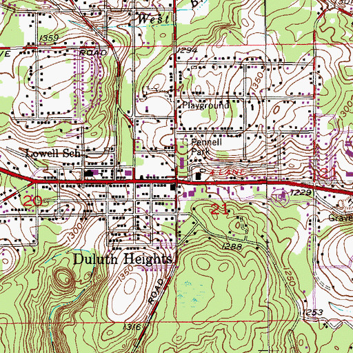 Topographic Map of Duluth Heights, MN