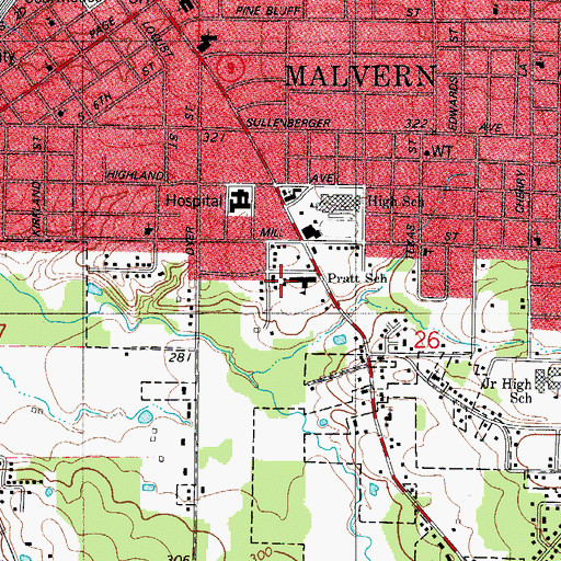 Topographic Map of Malvern Middle School, AR