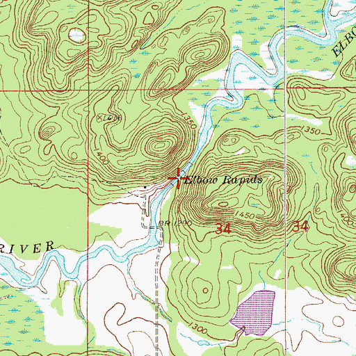 Topographic Map of Elbow Rapids, MN