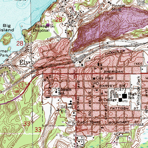 Topographic Map of Ely, MN