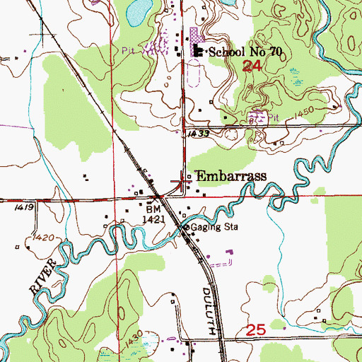 Topographic Map of Embarrass, MN