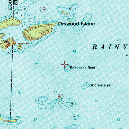 Topographic Map of Ericksons Reef, MN