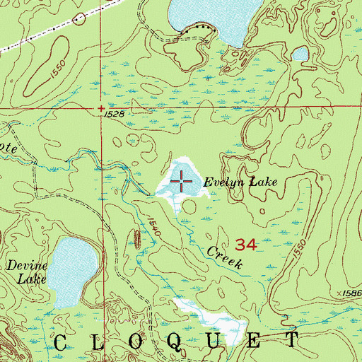 Topographic Map of Evelyn Lake, MN