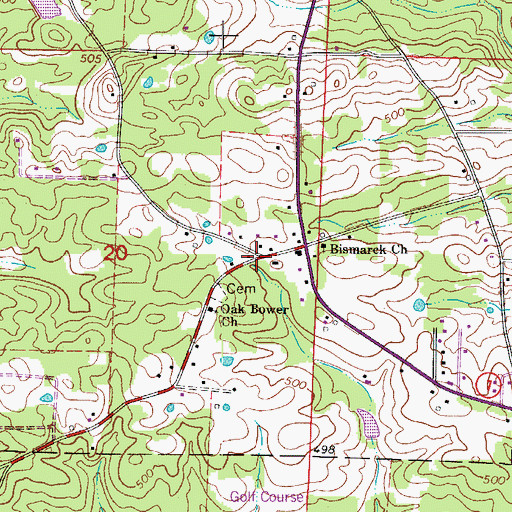 Topographic Map of Oak Bower, AR
