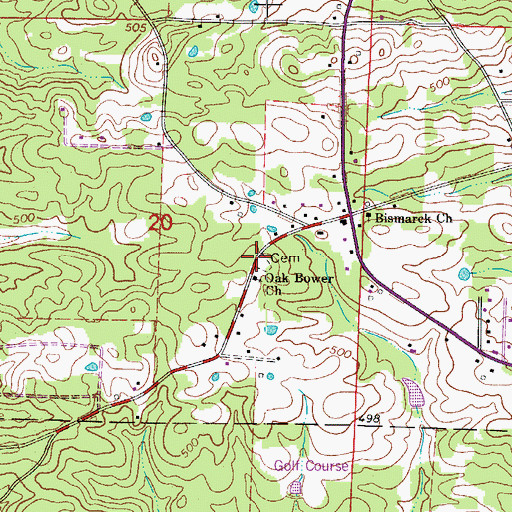 Topographic Map of Oak Bower Cemetery, AR