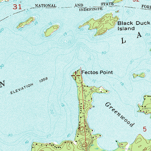 Topographic Map of Fectos Point, MN