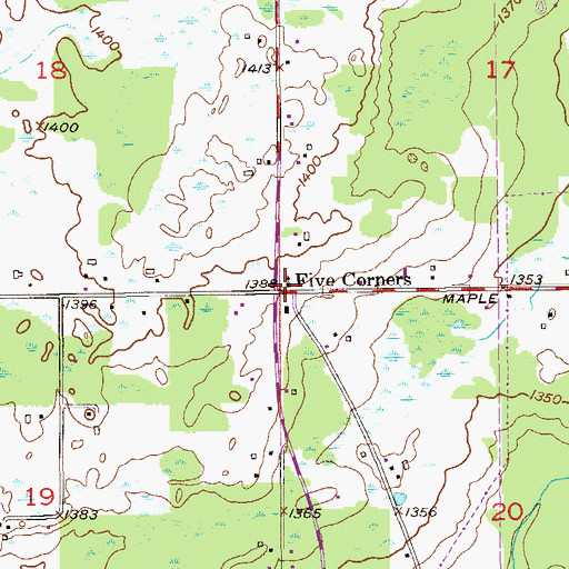 Topographic Map of Five Corners, MN