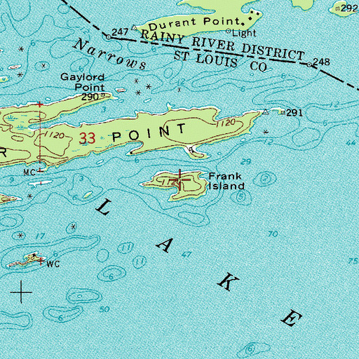 Topographic Map of Frank Island, MN