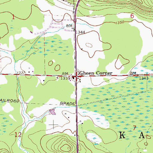 Topographic Map of Gheen Corner, MN
