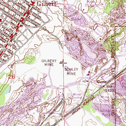 Topographic Map of Gilbert Mine, MN