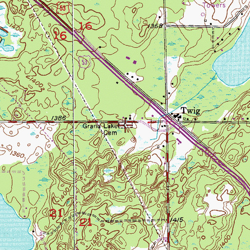 Topographic Map of Grand Lake Cemetery, MN