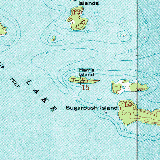 Topographic Map of Harris Island, MN