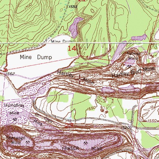 Topographic Map of Hartley Mine, MN