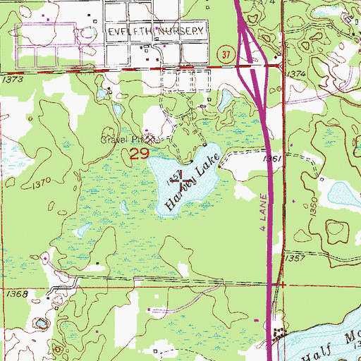 Topographic Map of Harvey Lake, MN