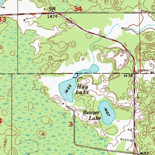 Topographic Map of Hay Lake, MN